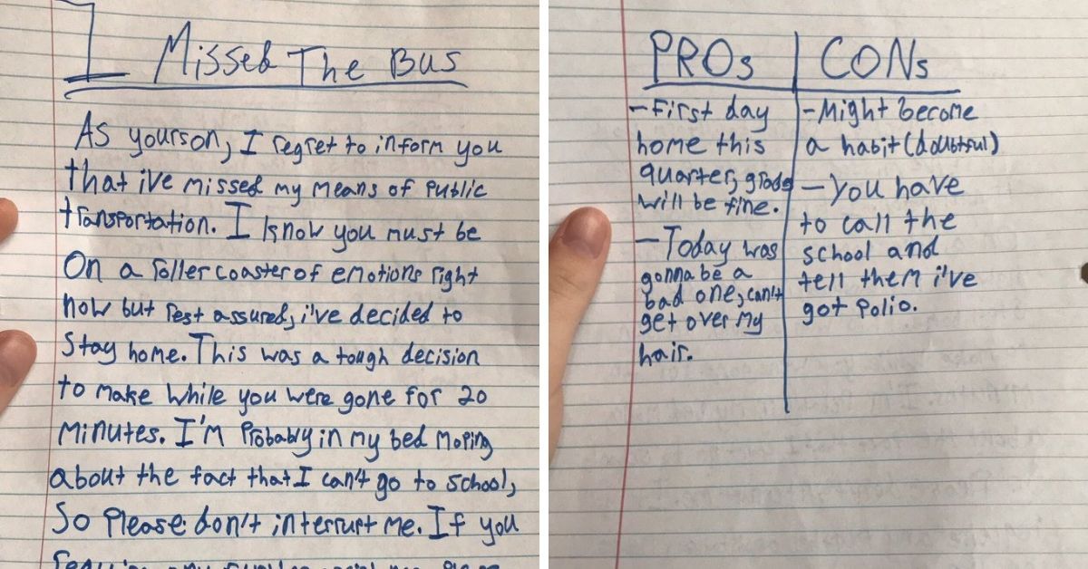 Boy Writes His Mum a Note After Missing the School Bus