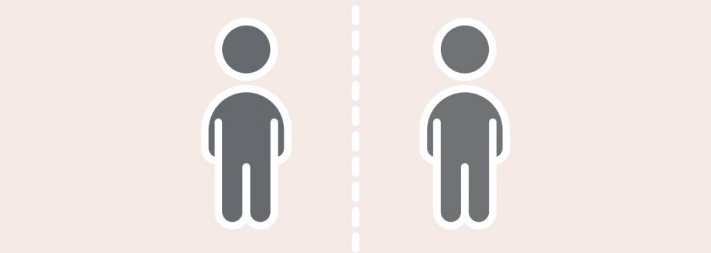 two people divided by a dotted line