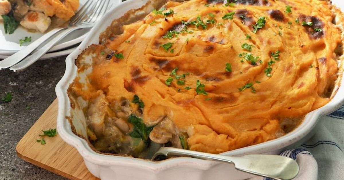 Chicken and Mushroom Bake with Vegetable Mash