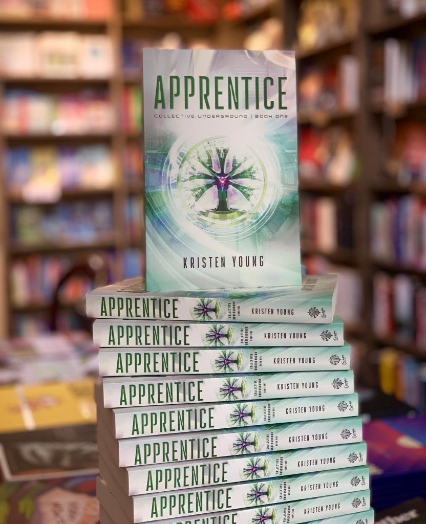 Book display of Kristen Young's book, Apprentice